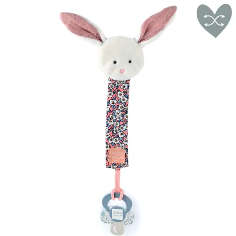 Doudou et Compagnie Attache tétine lapin rose ou faon Boh'aime -18 cm> Attache Sucette