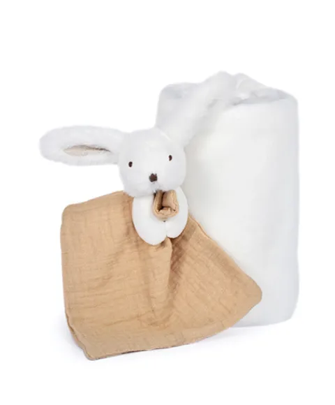 Doudou et Compagnie Coffret cadeau naissance plaid et Doudou Lapin Happy Wild - 70 x 100 cm> Doudou Mouchoir|Petit Format