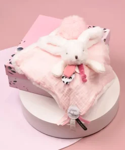 Doudou et Compagnie Coffret Doudou carré Lapin rose - Happy Blush - 25 cm><noscript><img width=