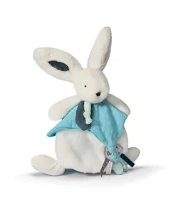 Doudou et Compagnie Coffret Doudou plat Lapin bleu - Happy Pop - 25 cm> Doudou Plat
