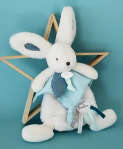 Doudou et Compagnie Coffret Doudou plat Lapin bleu - Happy Pop - 25 cm><noscript><img width=