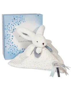 Doudou et Compagnie Coffret Doudou plat Lapin bleu - Happy Glossy - 25 cm> Doudou Plat