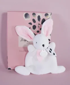 Doudou et Compagnie Coffret Mini Doudou Lapin rose - Happy Blush - 17 cm> Petit Format|Doudou Plat