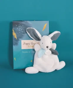 Doudou et Compagnie Coffret Mini Doudou Lapin bleu - Happy Pop - 17 cm> Petit Format|Doudou Plat