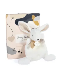 Doudou et Compagnie Coffret Mini Doudou plat Lapin beige - Happy Wild - 17 cm> Petit Format|Doudou Plat