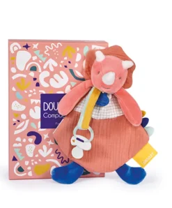 Doudou et Compagnie Coffret peluche dinosaure orange - Attache tetine Lou - 23 cm> Doudou Attache-Sucette|Attache Sucette