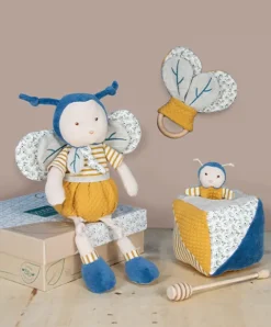 Doudou et Compagnie Cube d'activités Pollen l'abeille en coton BIO 10 X 10 cm><noscript><img width=