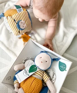 Doudou et Compagnie Doudou attache sucette abeille Pollen en coton BIO - 17 cm><noscript><img width=