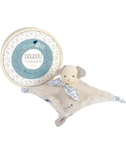 Doudou et Compagnie Doudou carré plat chien bleu en coton BIO - 25 cm> Doudou Plat|Doudous En Coton Bio