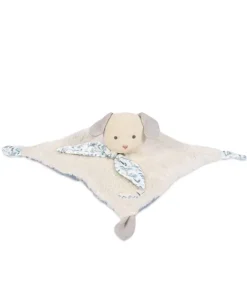 Doudou et Compagnie Doudou carré plat chien bleu en coton BIO - 25 cm> Doudou Plat|Doudous En Coton Bio