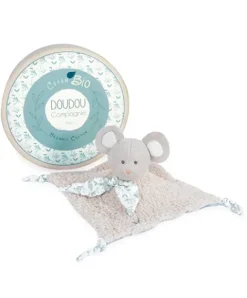 Doudou et Compagnie Doudou carré plat Souris grise en coton BIO- 25 cm> Doudou Plat|Doudous En Coton Bio