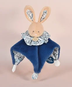 Doudou et Compagnie Doudou Lapin bleu - Cocon - Balle d'éveil - 3 EN 1> Doudou Plat|Balles Sensorielles