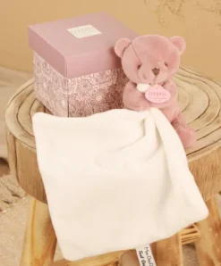 Doudou et Compagnie Doudou mouchoir- Mon petit ourson - Rose - 10 cm><noscript><img width=