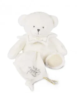 Doudou et Compagnie Doudou mouchoir ours Blanc - 30 cm - Collection Anniversaire> Doudou Mouchoir|Peluches