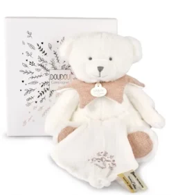 Doudou et Compagnie Doudou mouchoir ours Rose - 30 cm - Collection Anniversaire> Doudou Mouchoir|Peluches
