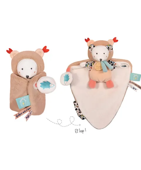 Doudou et Compagnie Doudou Ours marron avec cape - Papillotte - 3 EN 1> Peluche Avec Doudou