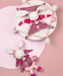 Doudou et Compagnie Doudou plat Cerise le lapin Rose - 27 cm><noscript><img width=