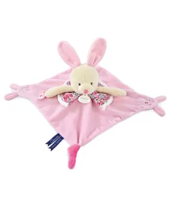 Doudou et Compagnie Doudou plat lapin rose avec marionnette à doigt - 30 cm> Doudou Plat|Marionnettes