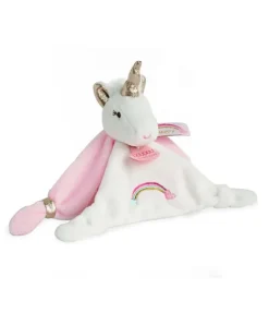 Doudou et Compagnie Doudou plat Licorne rose et blanche - 20 cm> Doudou Plat