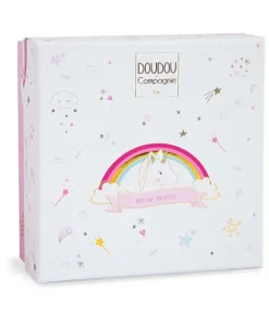 Doudou et Compagnie Doudou plat Licorne rose et blanche - 20 cm><noscript><img width=