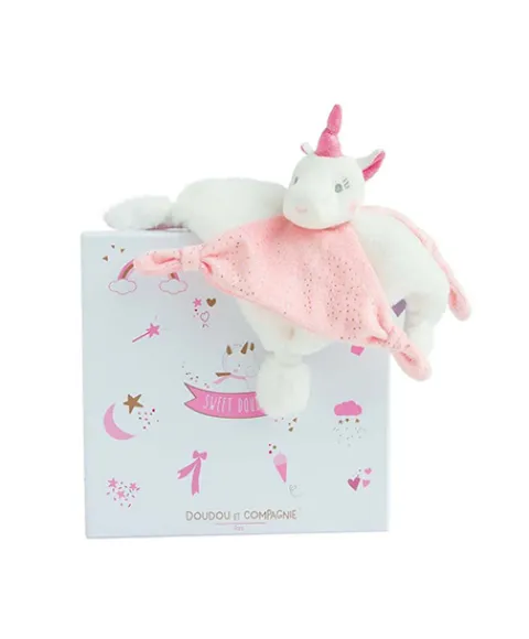 Doudou et Compagnie Doudou plat Licorne rose - 22 cm> Doudou Plat