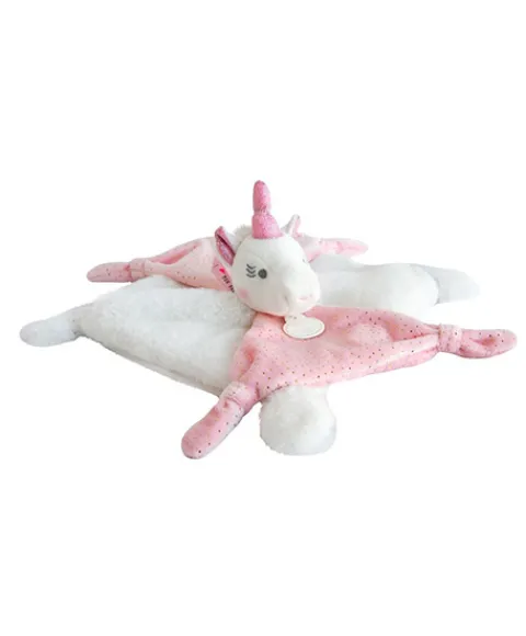 Doudou et Compagnie Doudou plat Licorne rose - 22 cm> Doudou Plat
