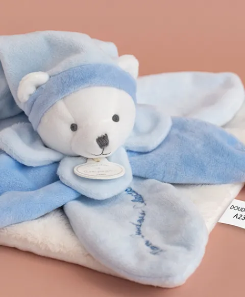 Doudou et Compagnie Doudou plat Ours Collector bleu - 24 cm> Doudou Plat