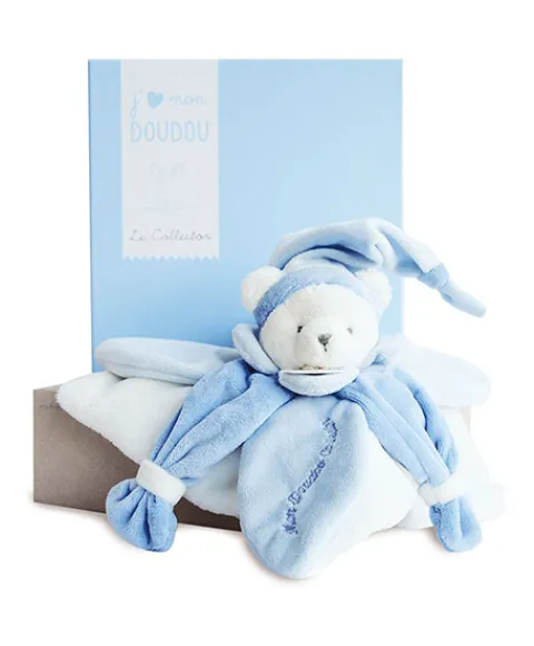 Doudou et Compagnie Doudou plat Ours Collector bleu - 24 cm> Doudou Plat