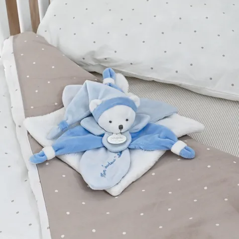 Doudou et Compagnie Doudou plat Ours Collector bleu - 24 cm> Doudou Plat