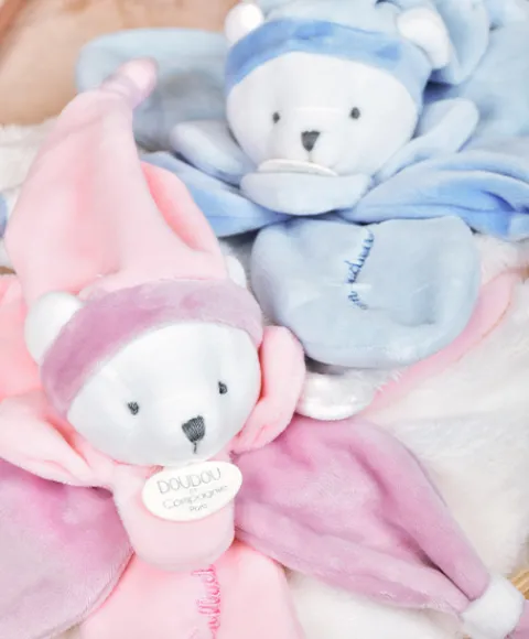 Doudou et Compagnie Doudou plat Ours Collector bleu - 24 cm> Doudou Plat