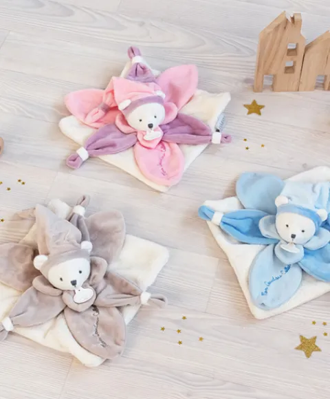 Doudou et Compagnie Doudou plat Ours Collector bleu - 24 cm> Doudou Plat