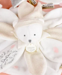 Doudou et Compagnie Doudou plat pétales Ours Blanc - 25 cm - Collection Anniversaire><noscript><img width=