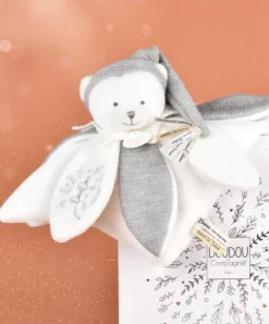 Doudou et Compagnie Doudou plat pétales Ours Gris - 25 cm - Collection Anniversaire><noscript><img width=