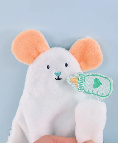 Doudou et Compagnie Doudou plat souris blanc avec marionnette à doigt - 30 cm> Doudou Plat|Marionnettes