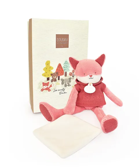 Doudou et Compagnie Doudou Renard rose avec mouchoir - Sweety - 25 cm> Doudou Mouchoir|Peluche Avec Doudou