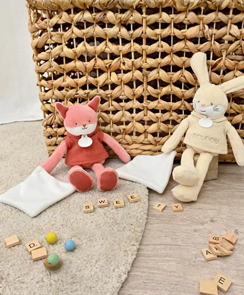 Doudou et Compagnie Doudou Renard rose avec mouchoir - Sweety - 25 cm> Doudou Mouchoir|Peluche Avec Doudou