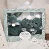 Doudou et Compagnie Lapin Doudou - Coffret cadeau Chaussons et Doudou Vert Sauge 15 cm> Petit Format|Doudou Plat
