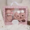 Doudou et Compagnie Lapin Doudou - Coffret cadeau Chaussons et Doudou Rose 15 cm> Petit Format|Doudou Plat
