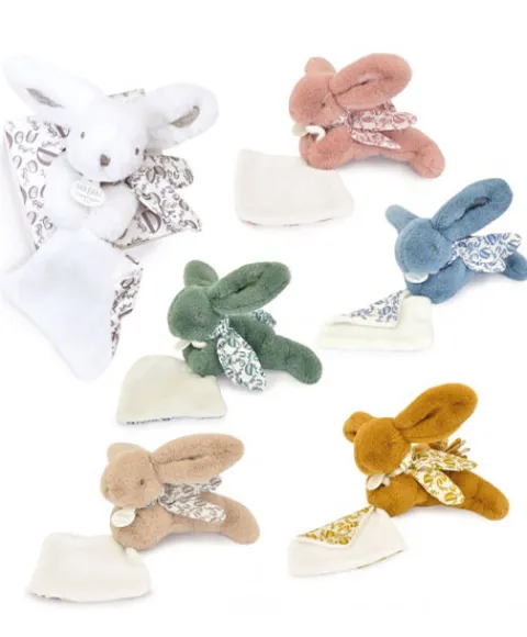 Doudou et Compagnie Lapin DOUDOU® - Peluche lapin jaune moutarde avec doudou assorti - 16 cm> Doudou Mouchoir|Petit Format