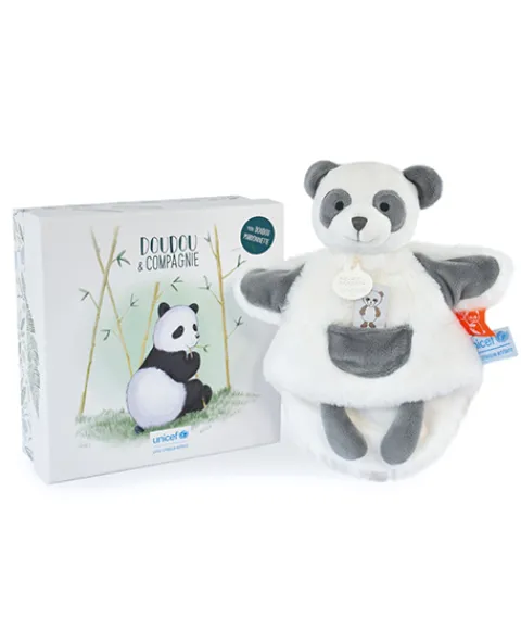 Doudou et Compagnie Marionnette à main peluche Panda - 25cm - Unicef - 0-6 mois> Marionnettes|Marionnettes