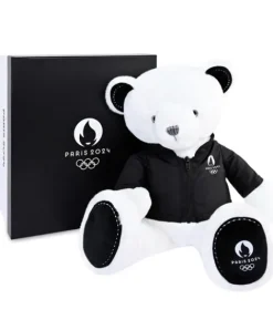 Doudou et Compagnie Ours en peluche blanc avec veste noire JO2024 - 40 cm - Collection Premium> Peluches|Les Ours En Peluche
