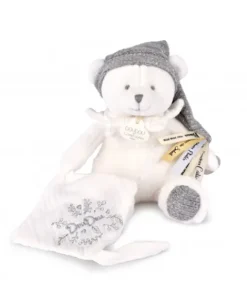 Doudou et Compagnie Ours en peluche Gris attache-sucette - 20 cm - Collection Anniversaire> Peluches