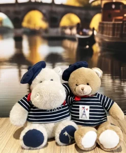 Doudou et Compagnie Ours en peluche marron avec marinière et béret - 28 cm><noscript><img width=