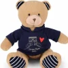 Doudou et Compagnie Ours en peluche marron avec sweat marine Champs Elysees - 28 cm> Peluches|Les Ours En Peluche