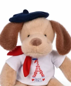 Doudou et Compagnie Peluche chien marron clair T Shirt Tour Eiffel - 26 cm> Peluches