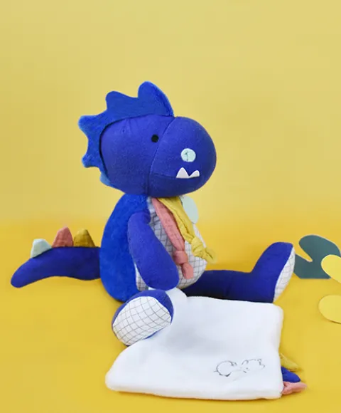 Doudou et Compagnie Peluche de dinosaure bleu avec doudou - Sashou - 25 cm> Peluche Avec Doudou