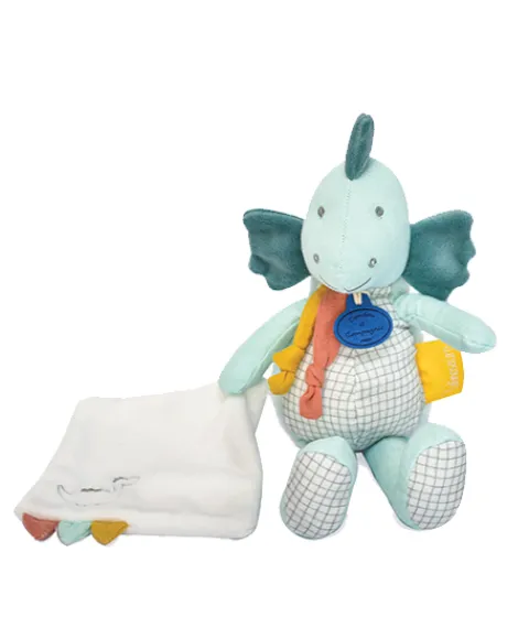 Doudou et Compagnie Peluche de dinosaure vert avec doudou - Filou - 25 cm> Peluche Avec Doudou