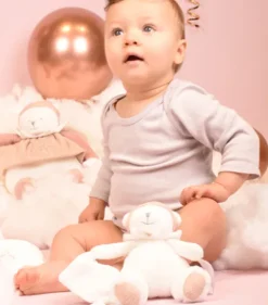 Doudou et Compagnie Peluche eveil Bébé Ours Rose - 30 cm - Collection Anniversaire><noscript><img width=