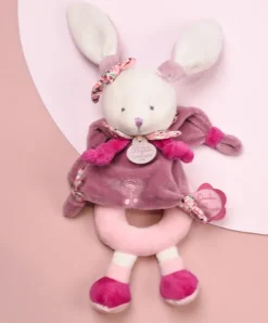 Doudou et Compagnie Peluche hochet Cerise le lapin rose - 19 cm> Hochets Et Pantins D'Activités