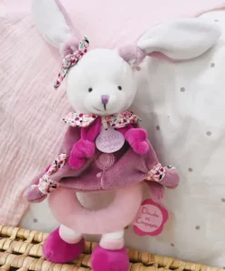 Doudou et Compagnie Peluche hochet Cerise le lapin rose - 19 cm><noscript><img width=